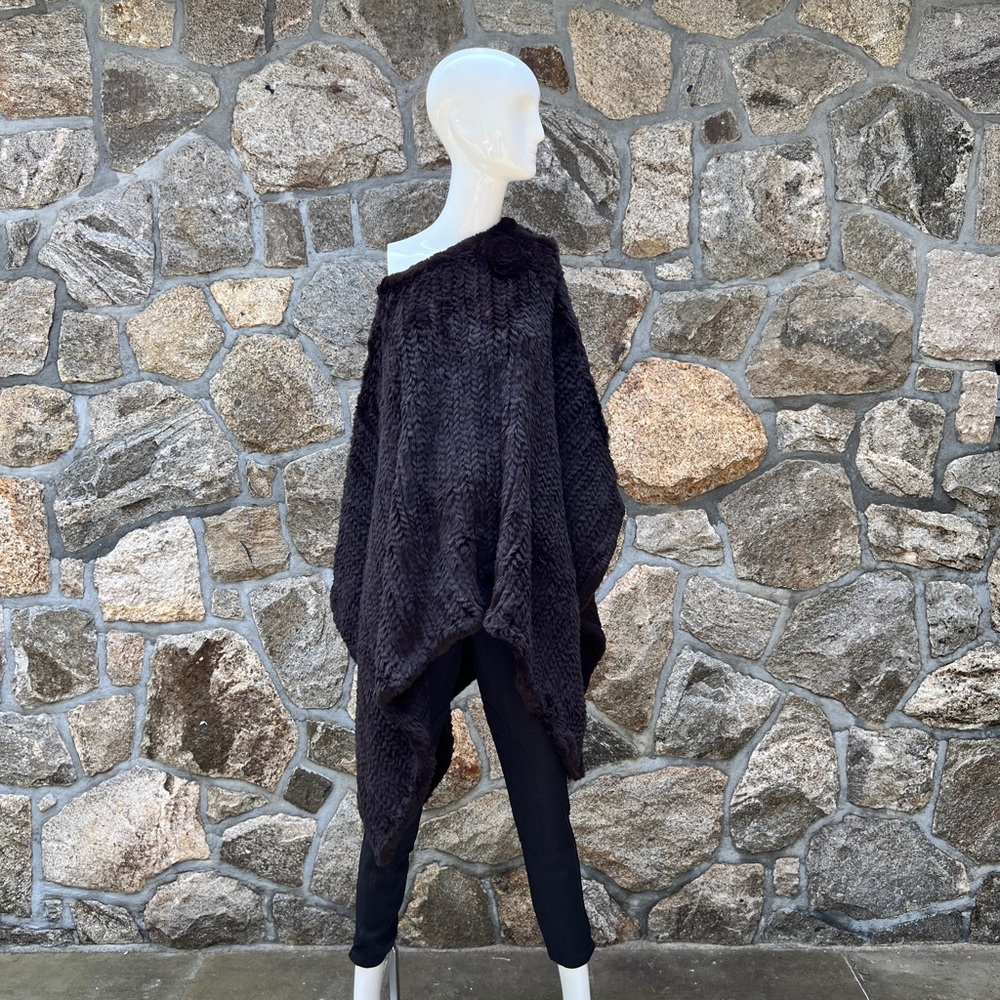 Jocelyn one of kind crocheted fur poncho in chocolate brown